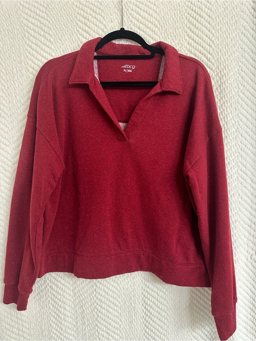 bcg Burgundy Split V Collared Pullover Sweater